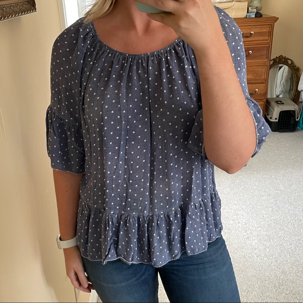 Blue and White Polka Dot Top